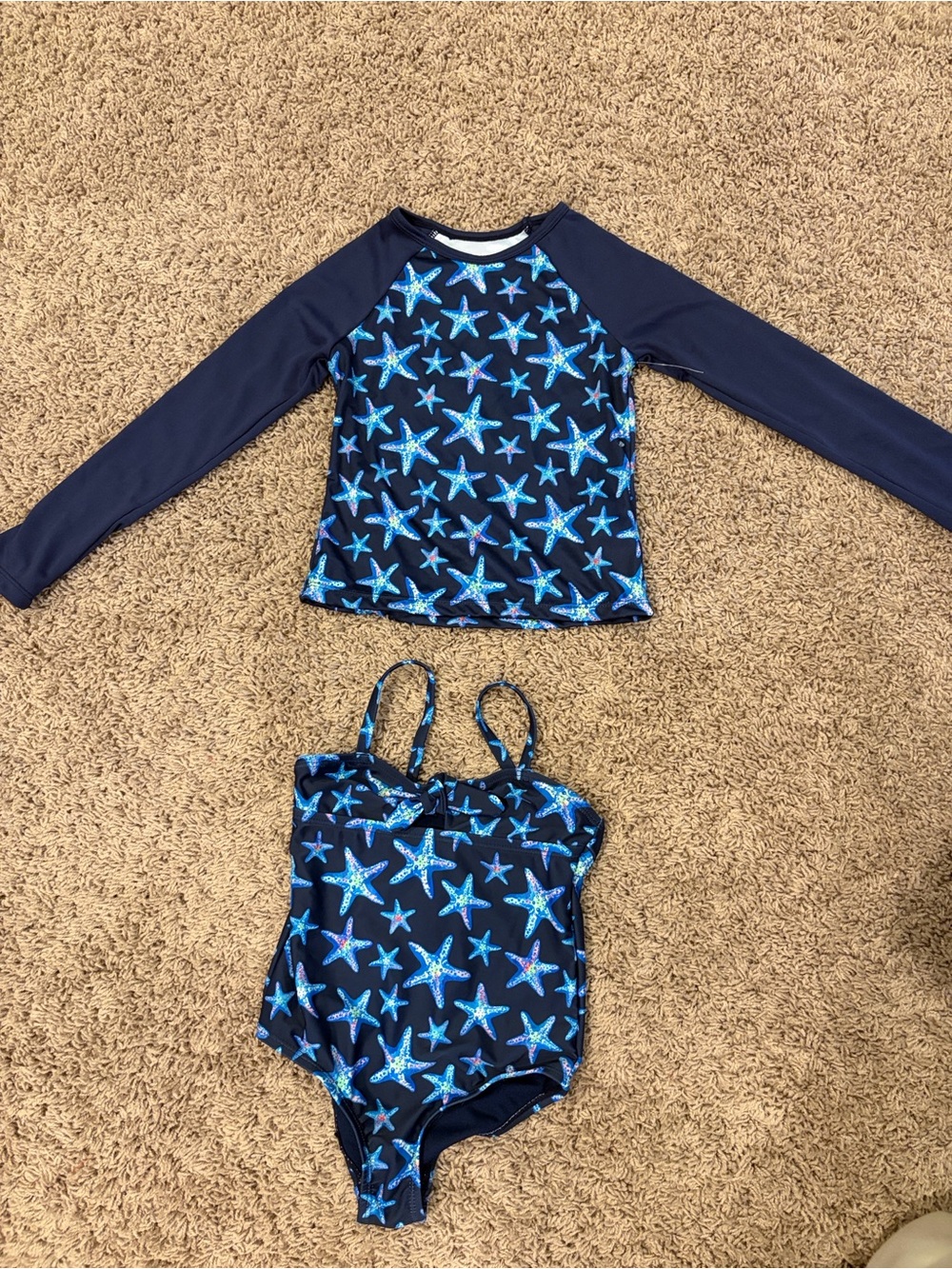 Lands' End Navy Blue Starfish Rash Guard Two-Piece Swim Set